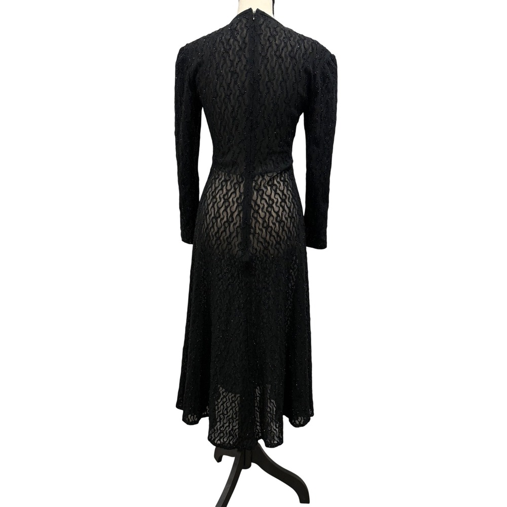 Bari Jay Vintage Black Sequin Lace Long Sleeve Evening Gown Maxi Dress Size 7-8 - Picture 10 of 11